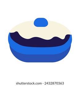 Dulce galleta glaseada donut con esmalte azul y blanco. Elemento de leche sólida festivo, atributo de la fiesta judía. Icono plano del vector de la historieta en los colores nacionales de la bandera de Israel aislada en la parte posterior blanca