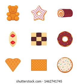 Sweet biscuit icon set. Flat set of 9 sweet biscuit vector icons for web design isolated on white background