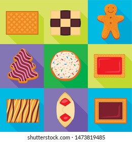 Sweet biscuits icon set. Flat set of 9 sweet biscuits vector icons for web design isolated on white background