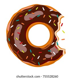 Sweet bite donut. Donut with chocolate glaze isolated on white background. Vector illustration.