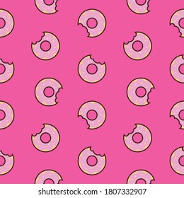 sweet bite pink doughnut repeat seamless pattern doodle cartoon style wallpaper Vector illustration