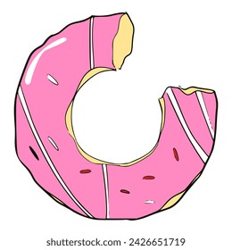 sweet bite strawberry donut illustration Colored hand drawn	