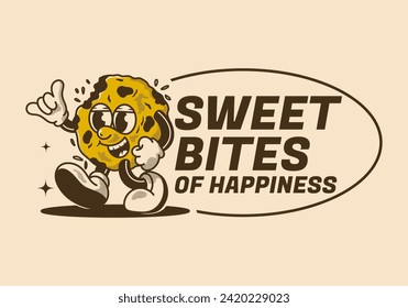 Sweet bites of happiness. Mascot character design of a walking cookies in retro style