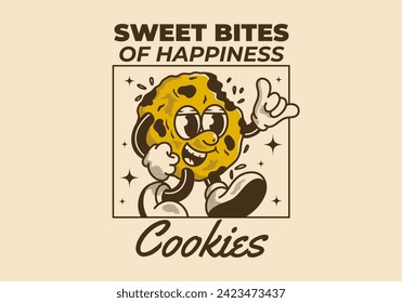 Dulces mordeduras de felicidad. Diseño de carácter mascota de las galletas caminantes al estilo retro