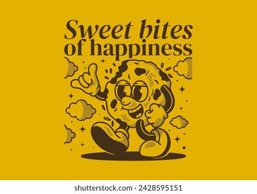 Sweet bites of happiness. Mascot character design of a walking cookies in retro style