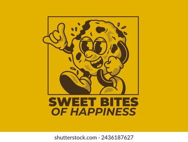 Sweet bites of happiness. Mascot character design of a walking cookies in retro style