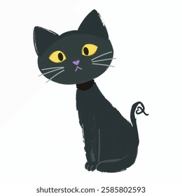 A sweet black cat with a heart shaped tail, symbolizing love and affection, perfect for cute and romantic graphics.