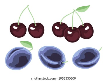Sweet black cherry and prune plum