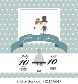 sweet blue bride and groom wedding invitation card, can edit word   