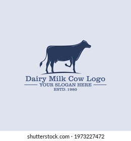 sweet blue color dairy milk cow logo, silhouette of cattle walking vector illustrations