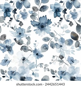 Sweet blue flower watercolor seamless pattern.soft pastel colors water color seamless pattern for beauty products or other.