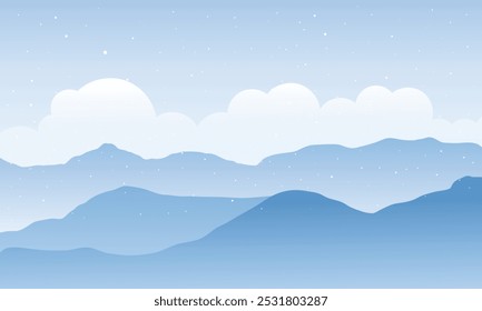 Sweet blue mountain landscape illustration background for banner, poster and website 