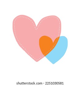 Corazones azules y rosas dulces en un fondo blanco. Bonita tarjeta vectora de San Valentín. Impresión romántica ideal para tarjetas, afiches, arte en la pared, saludos. Impresión romántica con símbolo de amor.