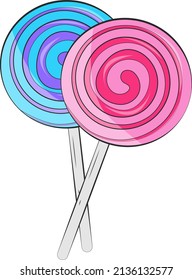 Sweet blue and pink lolipops, illustration, vector on a white background.