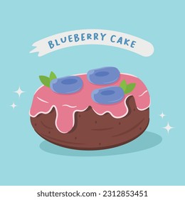 Sweet blueberry cake vector. Black berry cake, cheese cake. Flat design with lettering. Sweet desert and bakery.