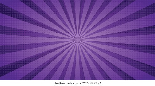 Sweet Blueberry Sunburst Pattern Abstract Background With Halftone. Rays. Banner. 1970s Retro Wallpaper. Radial. Vector Illustration