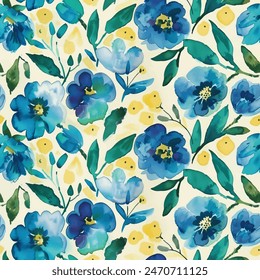 Sweet bluw flower watercolor seamless pattern.soft pastel colors water color seamless pattern for beauty products or other.