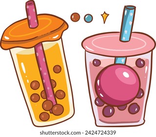 sweet boba drink bubble sparkle vector illustration