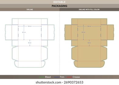 Diseño de embalaje de impresión de Vector profesional de Sweet box dieline elegante estructura plegable con marcas de línea de troquel claramente definidas para la marca de confitería o panadería