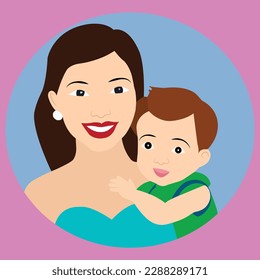 Sweet boy hugging her mother. Happy mothers day vector art work.