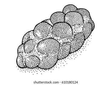 Sweet braided bread loaf illustration, drawing, engraving, ink, line art, vector