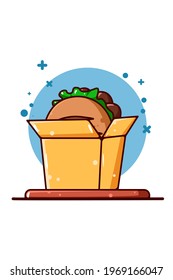 Sweet bread in the food box cartoon illustration