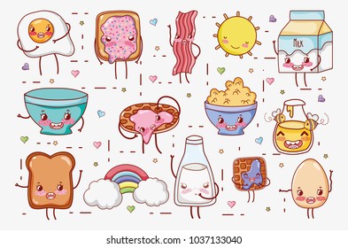 Sweet breakfast kawaii cute cartoons