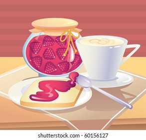 Sweet breakfast with toast and jam