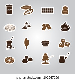  sweet brown color chocolate sweet food theme stickers icons set eps10