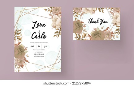 sweet brown floral invitation card set template