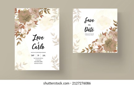 sweet brown floral invitation card set template