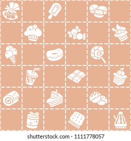 Sweet brown seamless background of dessert pattern theme. Freehand drawing in cute style. Vector illustration. 