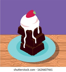 sweet Brownie with ice cream poster icons vector illustration design