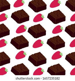 sweet brownies with strawberries pattern vector illustration design