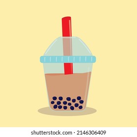 Dulce Té de leche de burbuja con deliciosa tapioca en verano. Ilustración vectorial Plano de dibujos animados. Gráfico de la bebida. Perfecto para fondo, icono, logotipo, fondo de escritorio, papel de ajuste, impresión en tela, etc.