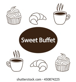Sweet buffet coffee. Vector illustration.