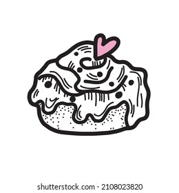 Sweet bun in doodle style vector. Sweetness in black and white line hand drawn
