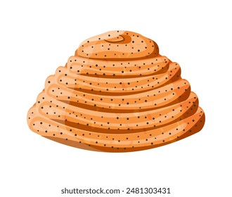 Sweet bun icon. Fresh sweet cinnamon roll. Baked food. Bakery shop, pastry. Vector illustration in flat style