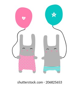 Sweet bunnies twins with balloons