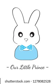 Sweet Bunny Boy Illustration, Our Little Prince, Cartoon Bunny Vector Illustration, Cartoon Character Illustration. Birthday Invitation, Paper Bag Design, Cup Design, Wall Decals...