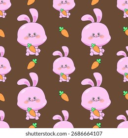 Sweet Bunny and Carrot Seamless Pattern in Pastel Style for Fabric Print