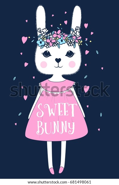 Sweet Bunny Illustration Vector Girl Print Stock Vector (Royalty Free ...