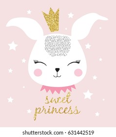 Sweet bunny print design with slogan. Vector illustration design for fashion fabrics, textile graphics, prints.	