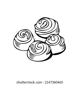 Sweet buns thin black lines on a white background - Vector illustration