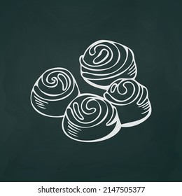 Sweet buns thin white lines on a textural dark background - Vector illustration