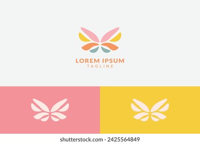 Sweet butterfly logo concept in pastel colors.Vector logo template for branding companies in children clothing, toys, cosmetics, teen products, feminine products and more