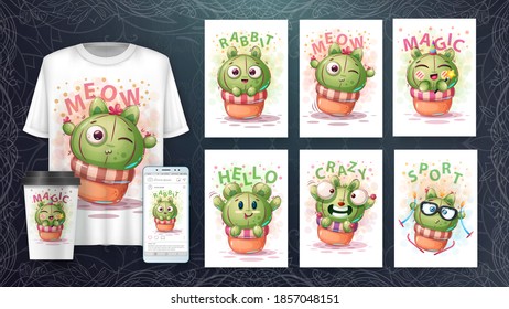 Afiche y merchandising de dulces cactus. Vector eps 10