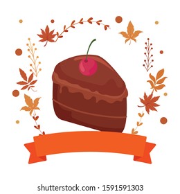 Sweet cake and autumn leaves design, dessert food delicious sugar snack and tasty theme Vector illustration