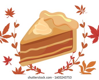 Sweet cake and autumn leaves design, dessert food delicious sugar snack and tasty theme Vector illustration