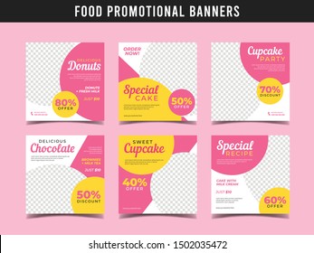 Sweet Cake Banner For Social Media Post Template. Cupcakes, Donuts, Birthday Cake